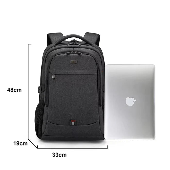 Black Executive Backpack TL084 with USB port, waterproof design, and fits up to 17-inch laptops – ideal for business or travel.