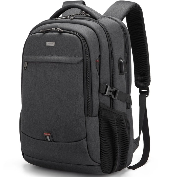 Black Executive Backpack TL084 with USB port, waterproof design, and fits up to 17-inch laptops – ideal for business or travel.
