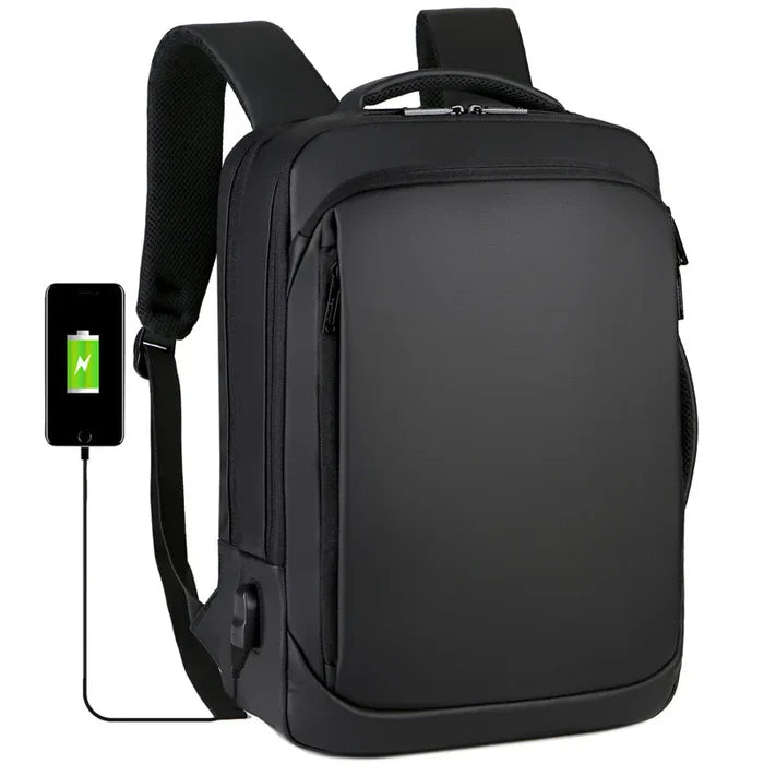 Bellmere TL086 executive backpack with USB port, fits 15" laptops, waterproof design, ideal for commuting and business travel.