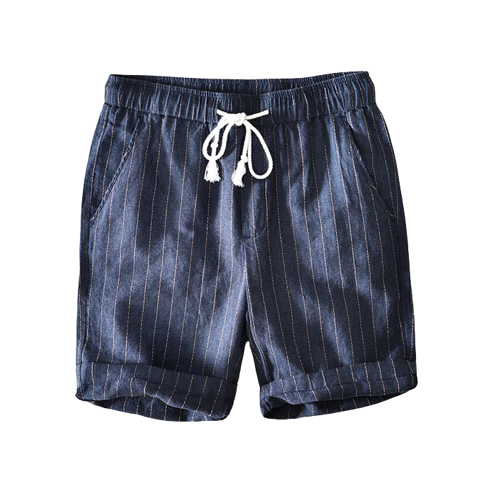 TL014 striped linen shorts with breathable fabric, offering comfort, style, and a relaxed fit ideal for warm-weather outfits.