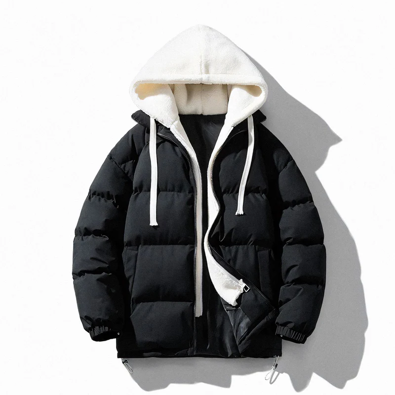 Thalorn TL125 wool-hooded puffer jacket with insulated design, combining warmth, comfort, and modern urban style for cold weather.